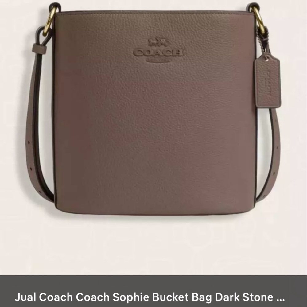 Coach Dark Stone Pebbled Leather Sophie Bucket Bag New w Tags